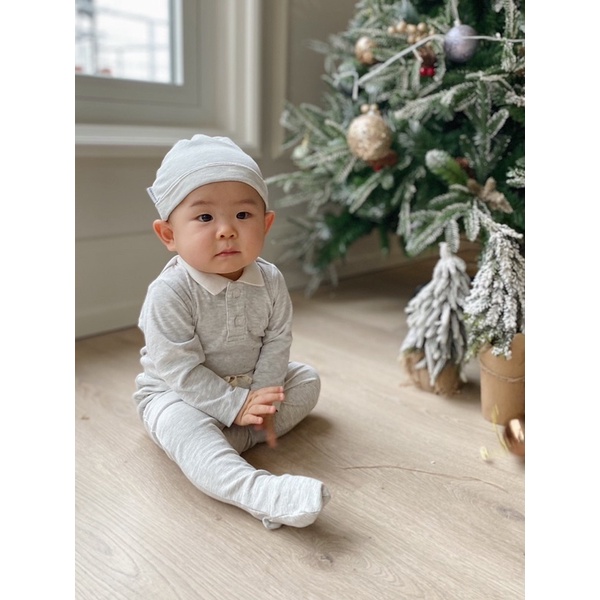 Bộ Bodysuit Dài Tay Cổ Polo Vải Bông Cao Cấp Macro &amp; Micro