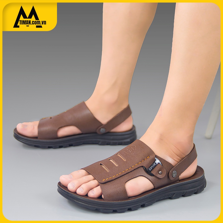 Sandal nam kiểu giày quai hậu mang đi học chất liệu da bảo hành 1 năm DK67 TIMAN