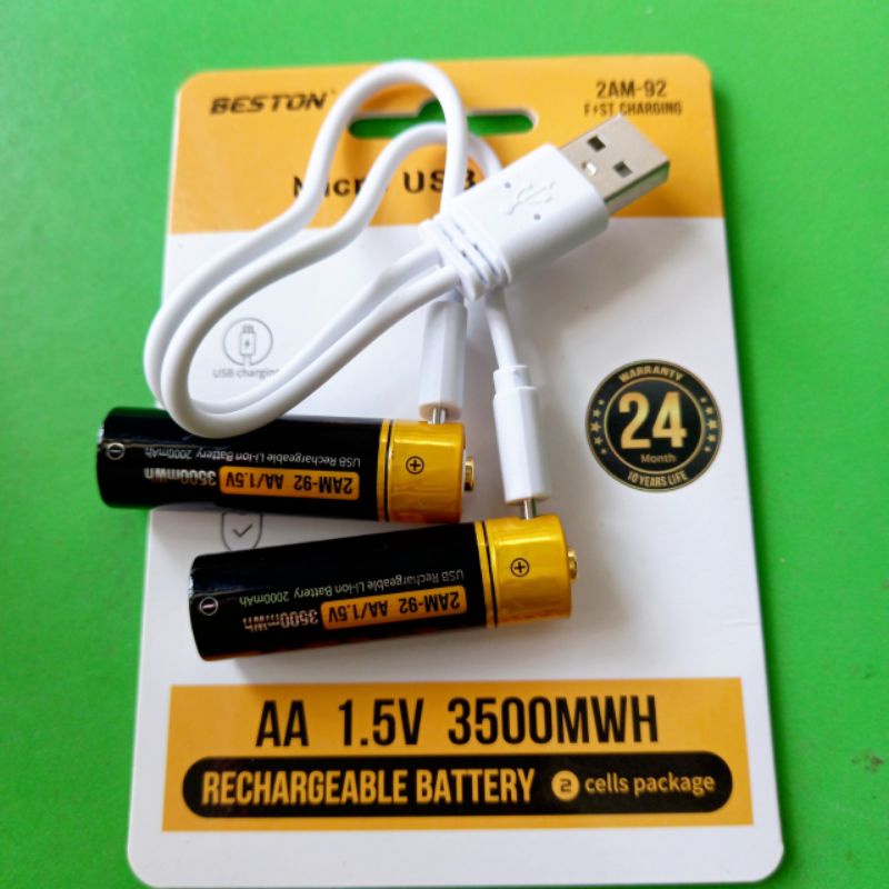 Vĩ 2 pin tiểu sạc AA 1.5V Beston 3500mWh sạc trực tiếp qua cổng USB trên thân pin
