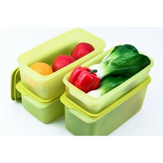 Bộ 4 hộp trữ mát tupperware hộp đựng rau ngăn mát chữ nhật màu xanh lá noop tu31