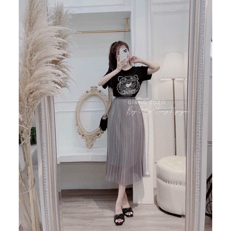 Chân váy midi voan lụa hàng qc