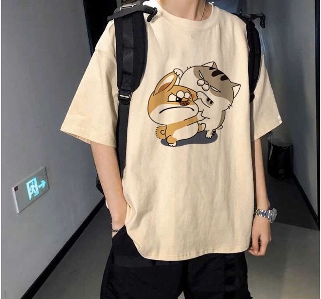 ÁO THUN NAM NỮ TAY LỠ IN HÌNH MÈO NHÉO CHÓ | BigBuy360 - bigbuy360.vn
