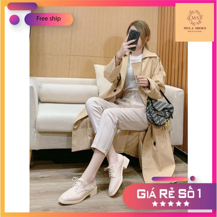MYLA SHOES - Giày Oxford 3 Phân Da Bóng Trơn Thắt Dây VNXK