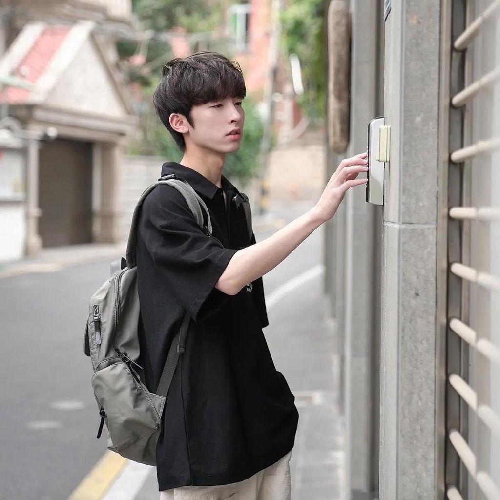 Áo Thun Polo Tay Ngắn Dáng Rộng Phong Cách Harajuku Nhật Bản Thời Trang Cho Nam