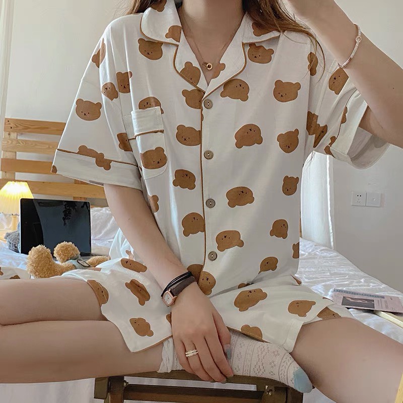 Bộ Ngủ Pijama Nữ Cộc Hình Gấu [ FREE SHIP ] Bộ Đồ Ngủ tay ngắn Họa Tiết In nhiều Màu siêu hot | #Đồngủ | Pyjama.