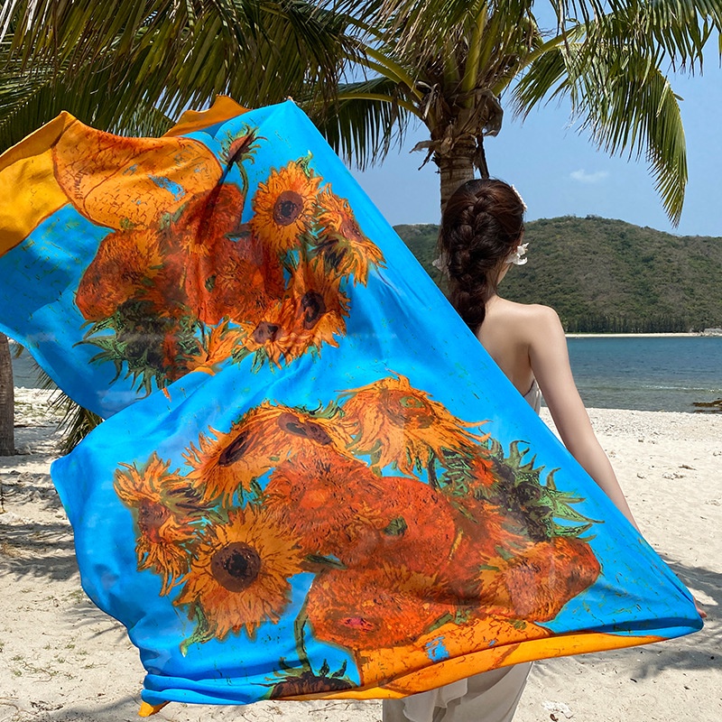 Khăn Choàng Lụa Cotton Linen In Họa Tiết Phong Cách Dân Tộc