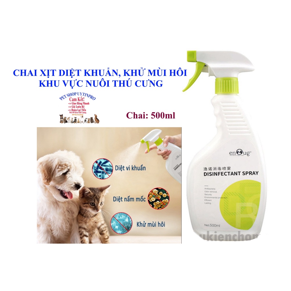Chai xịt EnOug Disinfectant Spray 500ml Khử mùi hôi Diệt vi khuẩn Diệt nấm mốc Khu vực nuôi Chó mèo Thú cưng