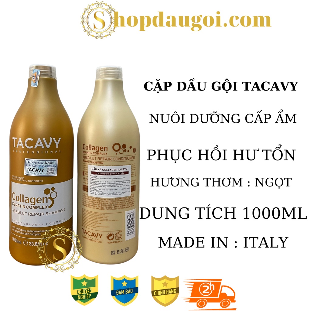 Combo Dầu Gội Xả TACAVY Phục Hồi Tóc Hư Tổn, Khô Xơ, Ngăn Rụng Tóc, Dầu Gội Dưỡng Tóc Chính Hãng 1000ml*2