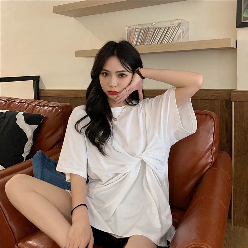 IELGY Áo Thun Tay Ngắn Dáng Rộng Màu Trơn Thời Trang Cho Nữ