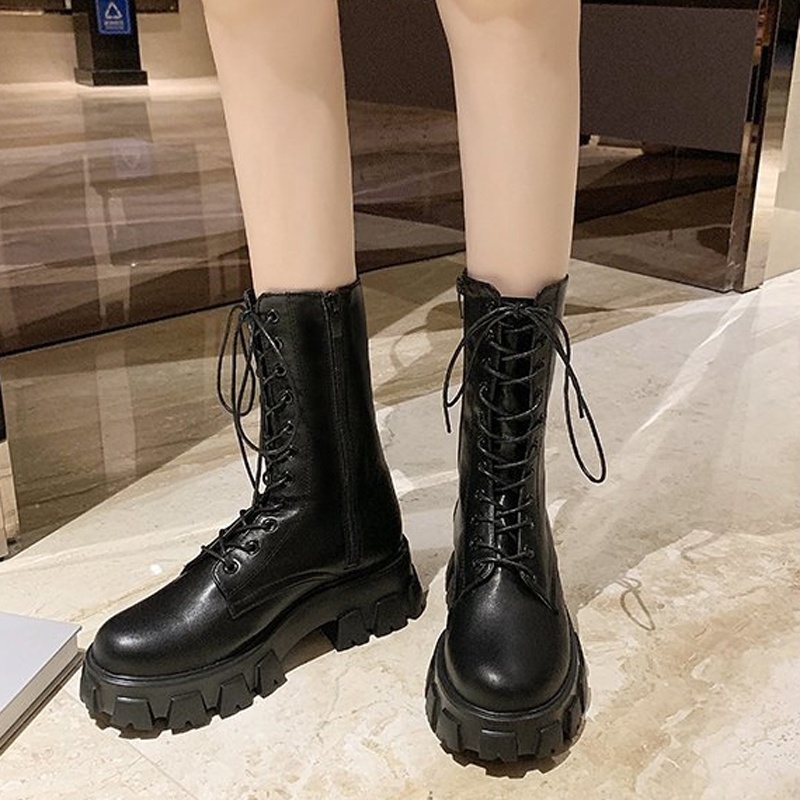 Giày bốt martin IELGY đế dày dây chéo bên hông có khóa kéo dành cho nữ