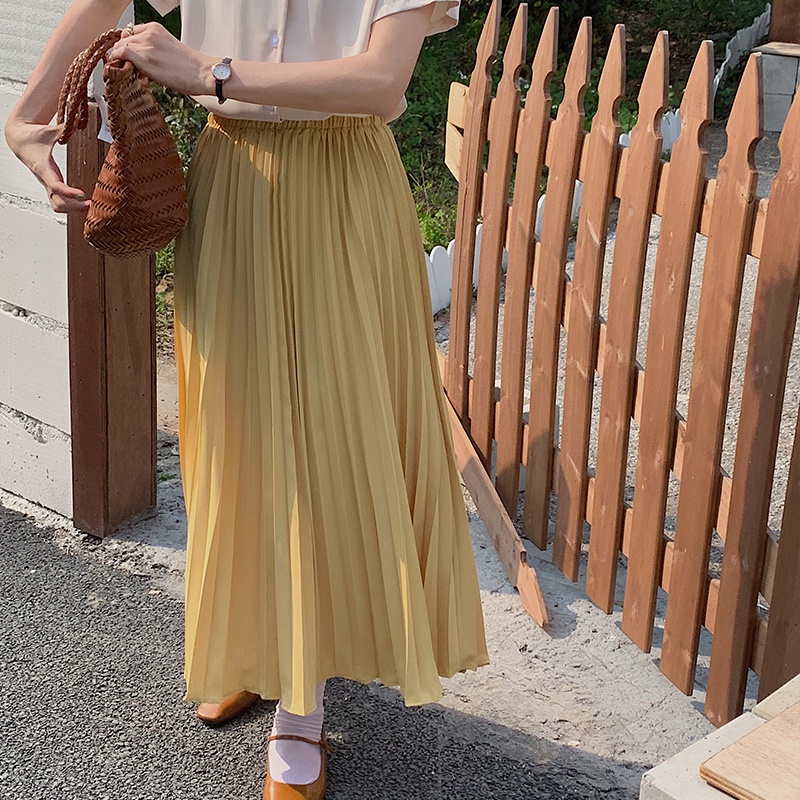 SUXI Chân Váy Maxi Dài Lưng Thun Màu Sắc Thanh Lịch