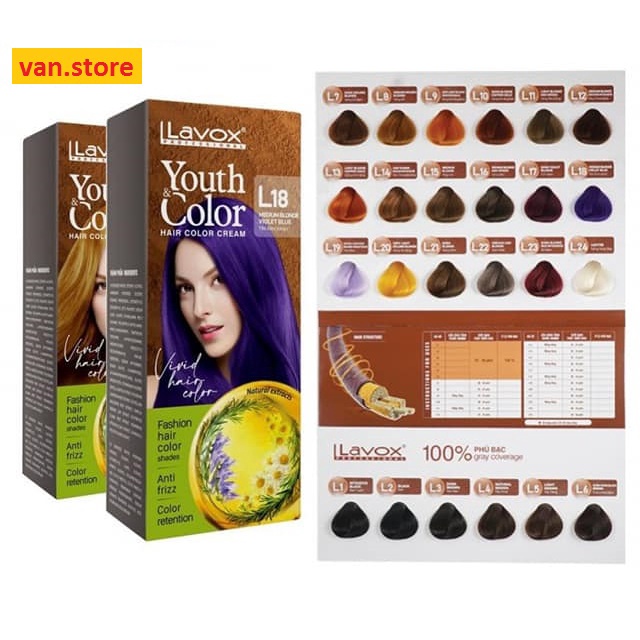 NHUỘM TÓC MÀU THỜI TRANG LAVOX 60mlx2 💖 Kèm Chai Oxy Trợ Nhuộm + Dầu Xả Giữ Màu Tóc + Găng Tay💖 - L8