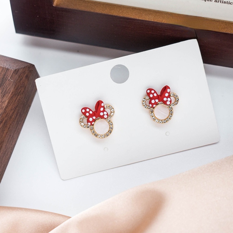 DISNEY Bông Tai Hình Chuột Mickey/ Minnie Màu Đỏ Xinh Xắn Thời Trang Cho Nữ