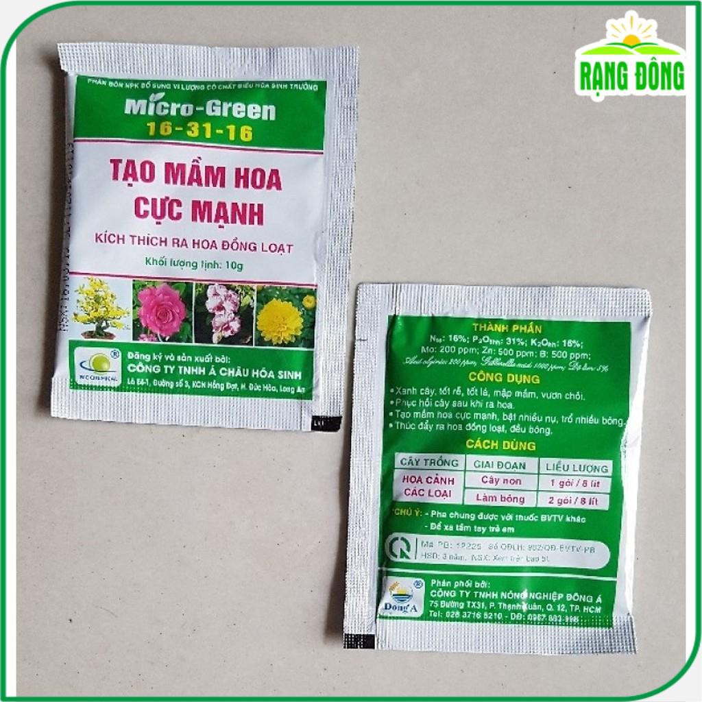 Phân Bón Micro-Green 16-31-16 Kích Ra Hoa Đồng Loạt Cực Mạnh, Hoa Nở To, Đều (gói 10 gram) - Hạt giống Rạng Đông