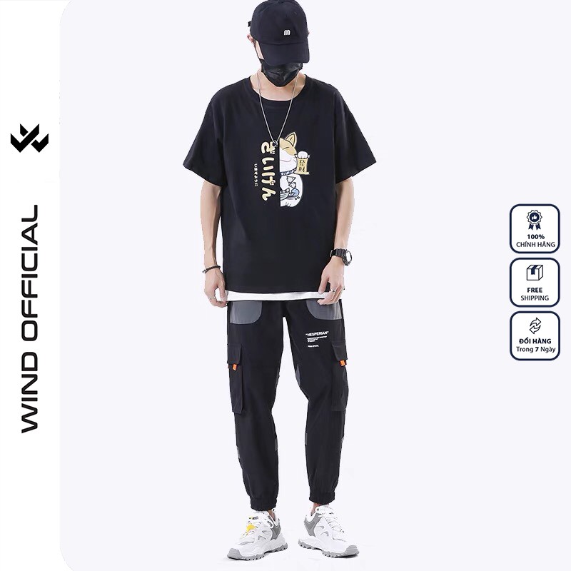Áo thun tay lỡ WIND phông unisex form rộng Mèo Hàn nam nữ oversize ulzzang | BigBuy360 - bigbuy360.vn