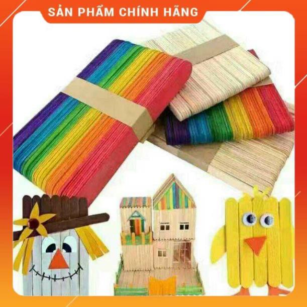 [ Bán Chạy ]  50 que kem gỗ màu 12.5cm