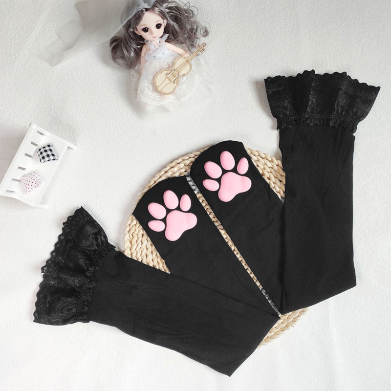 XIXI Tất Ren Dài Qua Gối Hình Chân Mèo Phong Cách Lolita Gợi Cảm Cho Nữ