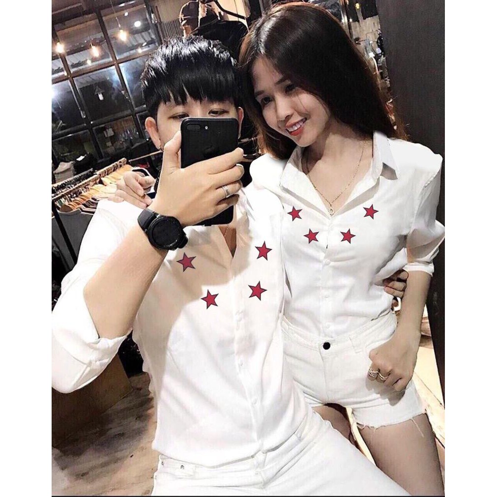 ÁO SƠ MI CẶP ĐÔI TAY DÀI THÊU HÌNH NGÔI SAO SIÊU ĐẸP GIÁ RẺ- BASIL FASHION