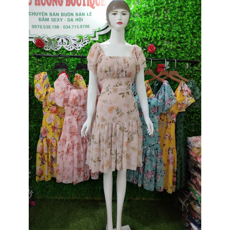 Đầm voan hoa tay cánh tiên xoè 2 tầng, Đầm đi biển đẹp.