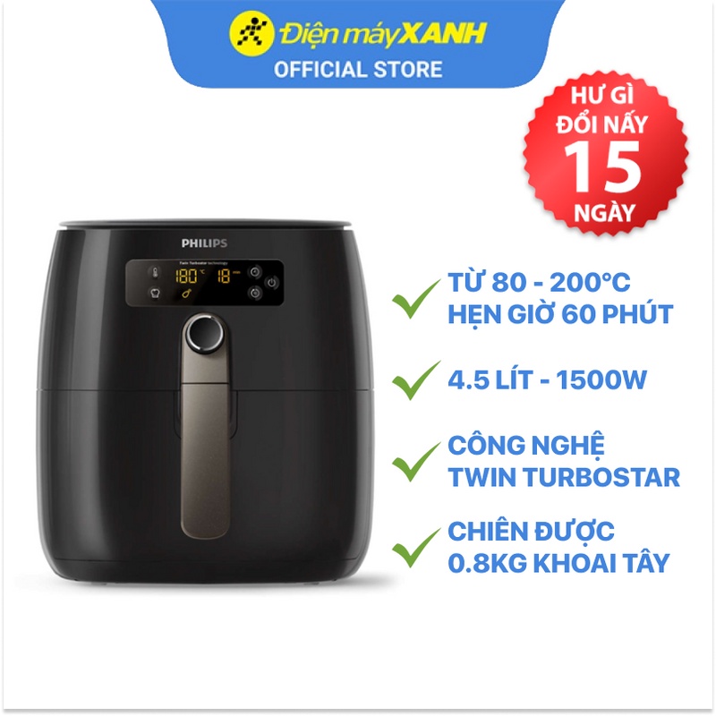 Nồi chiên không dầu Philips HD9745 1500W 2.4 lít chiên 0.8kg khoai tây - BH chính hãng 12 tháng