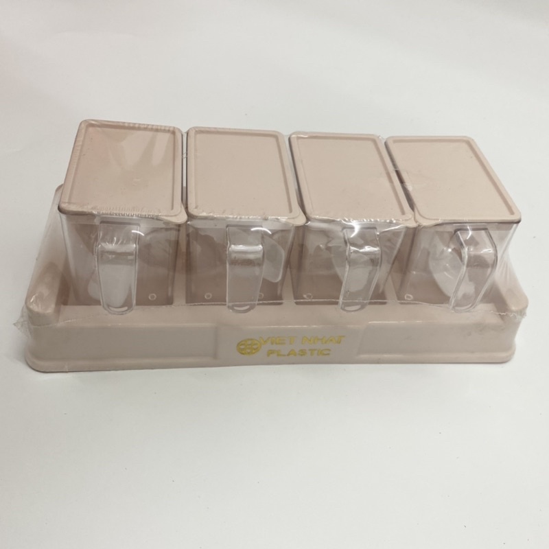 Bộ Hủ Đựng Gia Vị 4 Ngăn Nhựa Việt Nhật Màu Pastel Dễ Thương