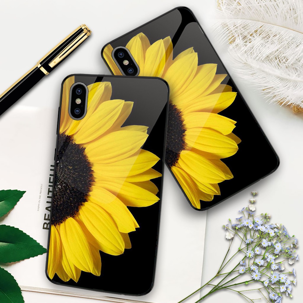 Ốp iphone kính cường lực hoa hướng dương cho 11/11pro/11promax/12 pro max/13 pro max/6/7/8/plus/splus/x/xs/xr/xsmax-k136