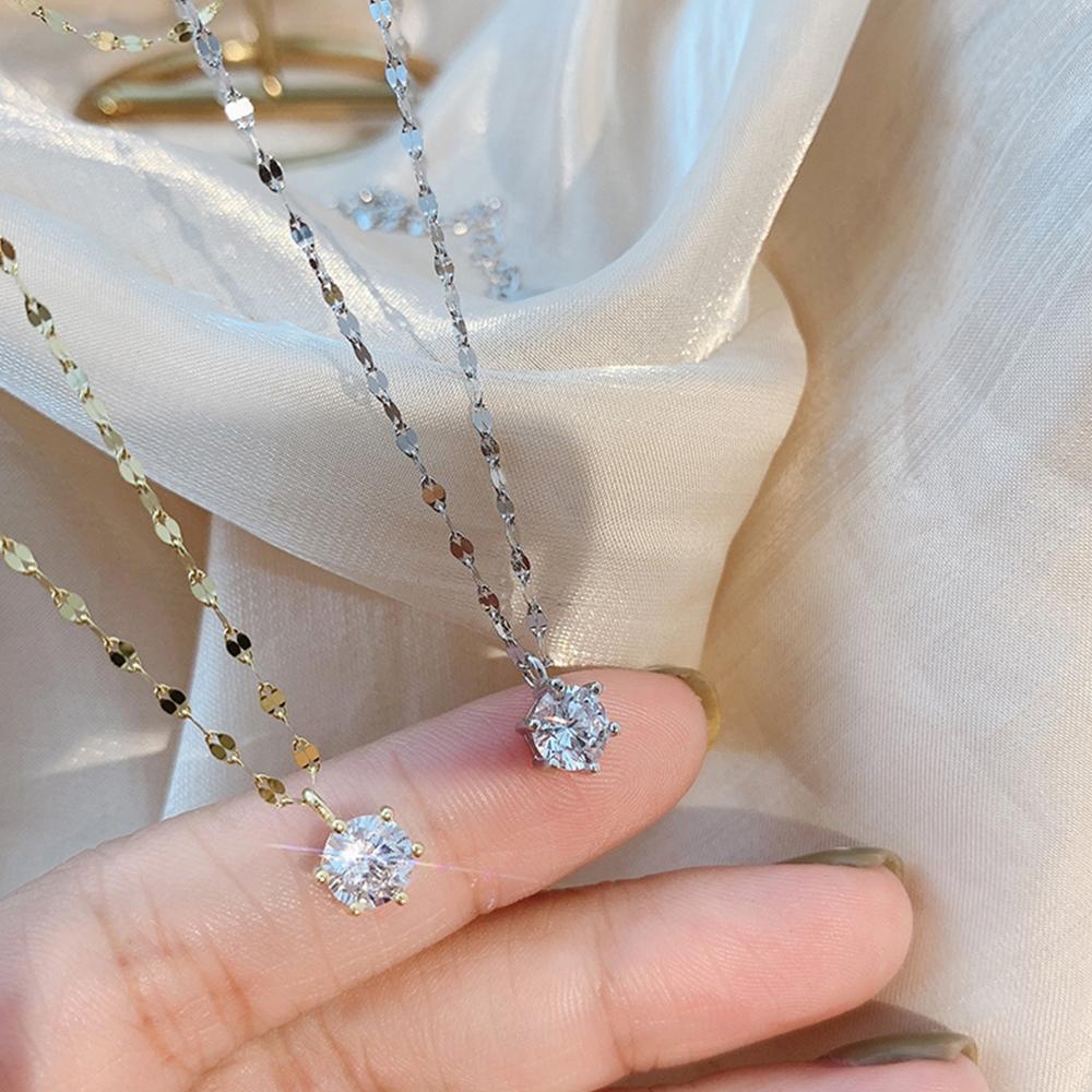 FORBETTER Vòng cổ Mạ Đồng Đính Đá Zircon Đơn Giản