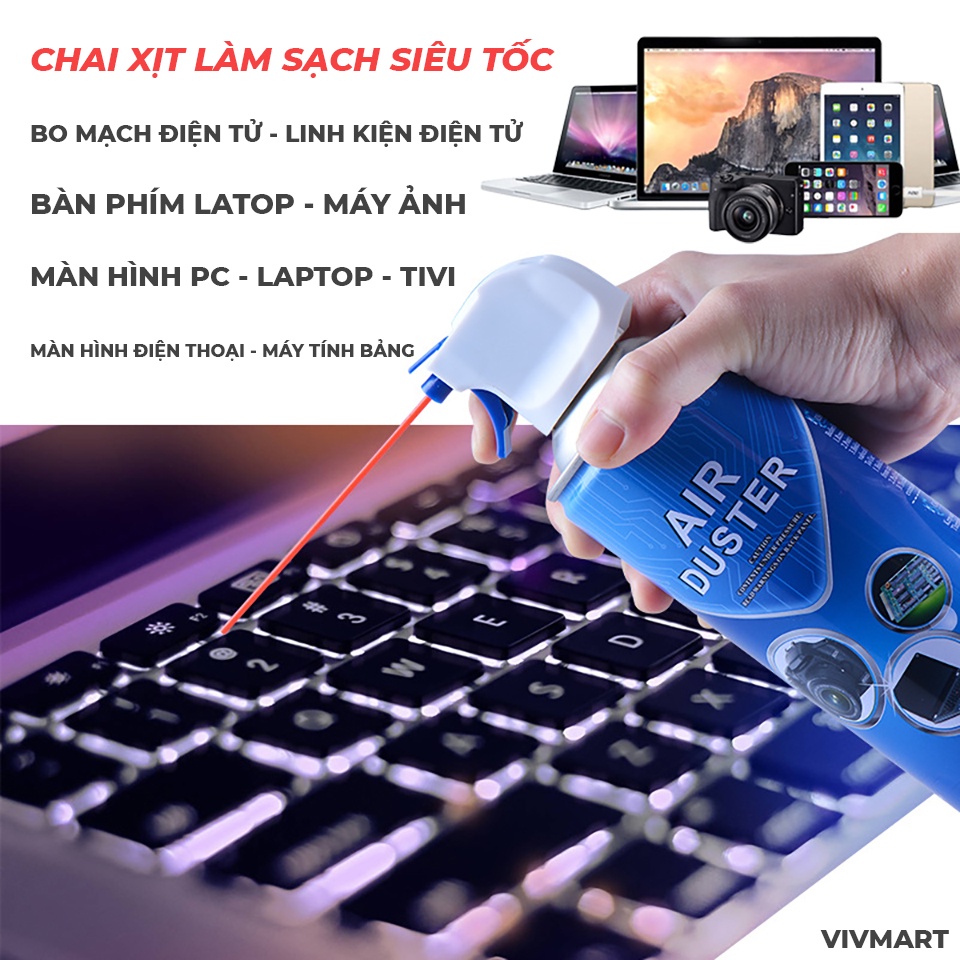 ✅ Chai Xịt Air Duster Làm Sạch Nhanh Bo Mạch Điện Tử, Linh Kiện, Máy Ảnh, Bàn Phím, Màn Hình Laptop, Ti Vi, Điện Thoạị