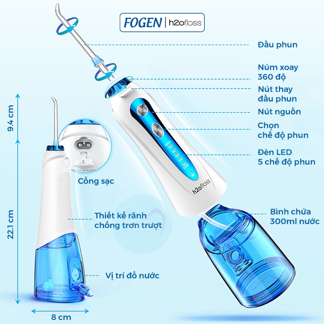 Máy Tăm Nước Cầm Tay FOGEN h2ofloss HF-9P Nhập Khẩu Chính Hãng