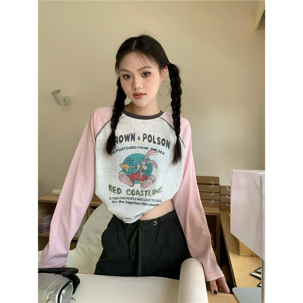 Áo Thun Tay Dài Hở Vai In Hoạt Hình 66491 Raglan