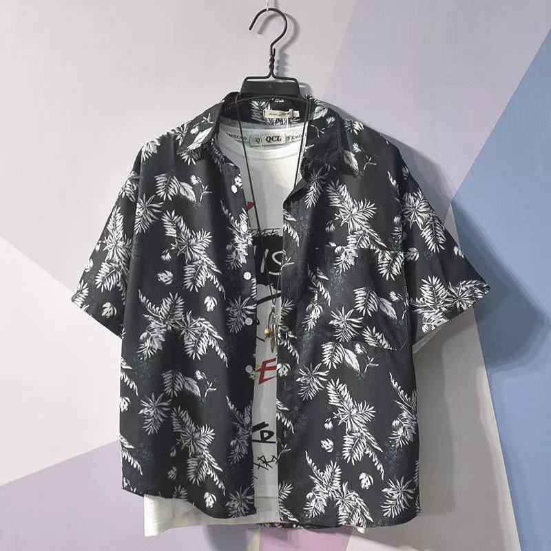 Áo Sơ Mi Nam Ngắn Tay Họa Tiết Hoa Văn C0d Phong Cách Hawaii Hàn Quốc