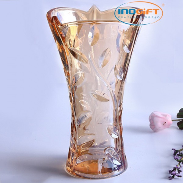 Bình hoa thủy tinh nhũ vàng - lọ hoa vàng loe