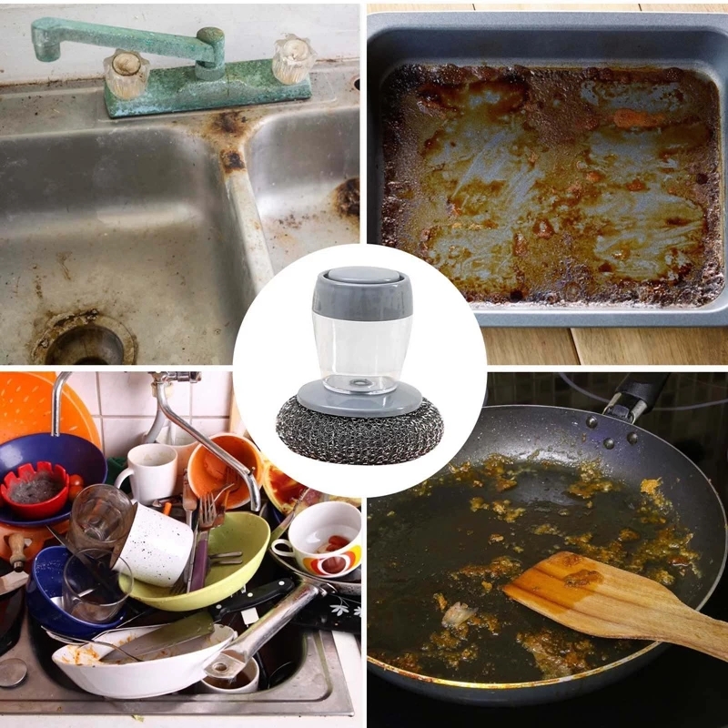 Bàn chải chà nồi dây thép tay cầm ngắn tự động cho nhà bếp
