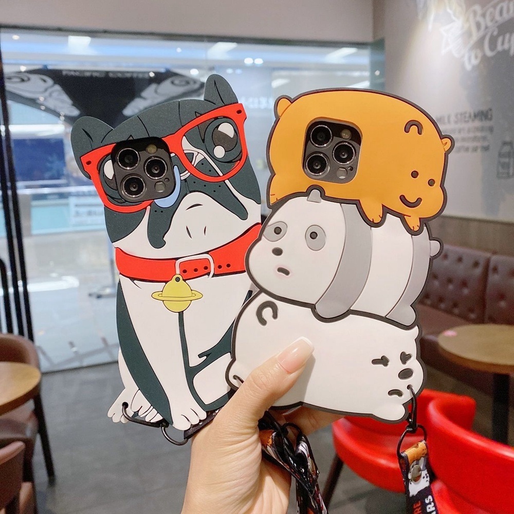 Ốp điện thoại mềm hình gấu/ kỳ lân 3D có dây đeo cho Samsung A9 A7 A8 Plus 2018 J7 Pro 2017