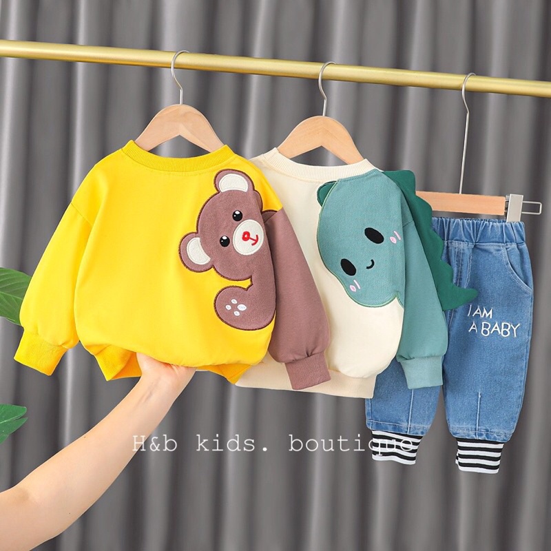 (jean baby kho sỉ) sét bộ áo (cotton da cá )phối quần jean dài mềm (10-24kg)