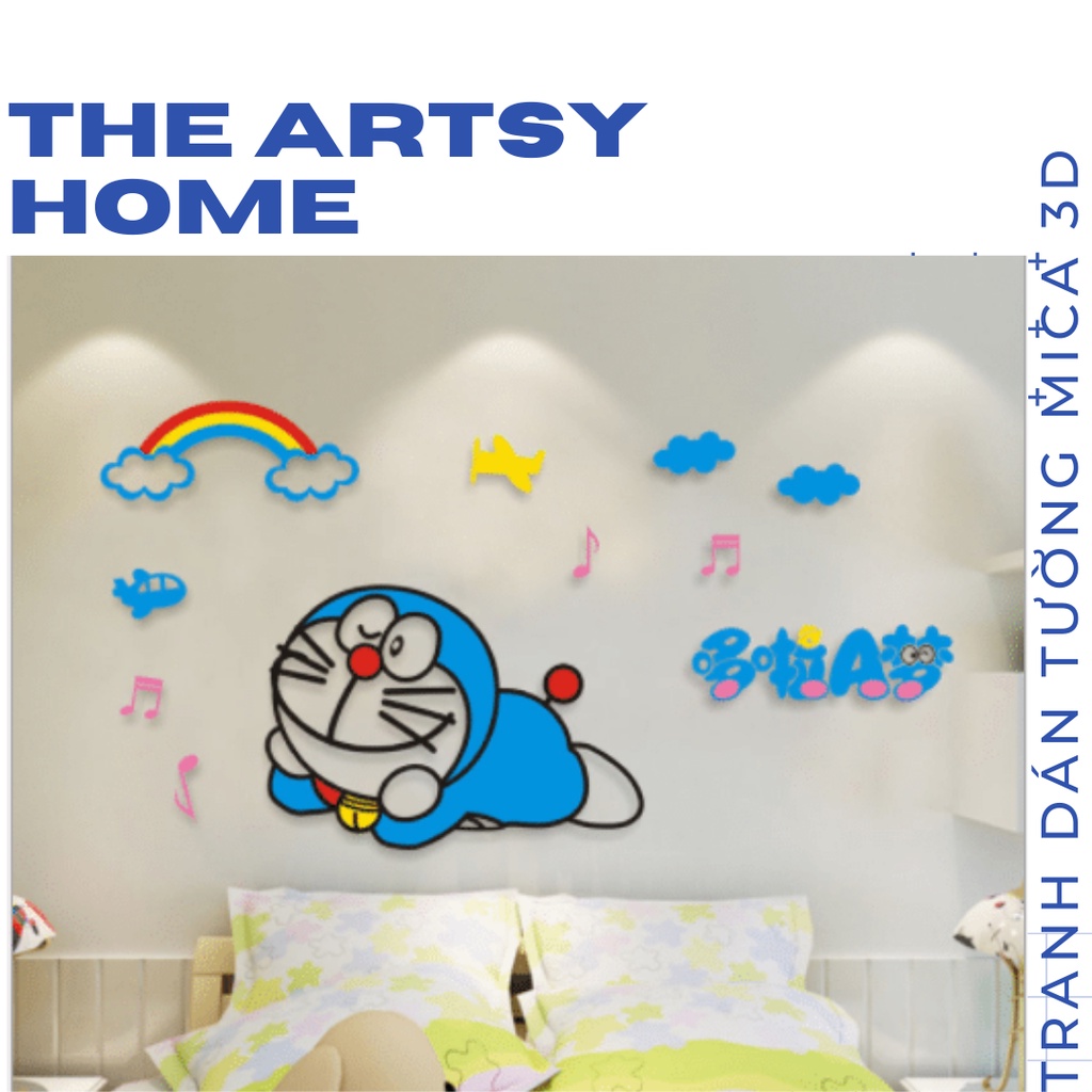 Tranh dán tường mica 3D Doraemon- trang trí phòng khách, phòng ngủ, quán cafe, trà sữa, phòng chơi cho bé