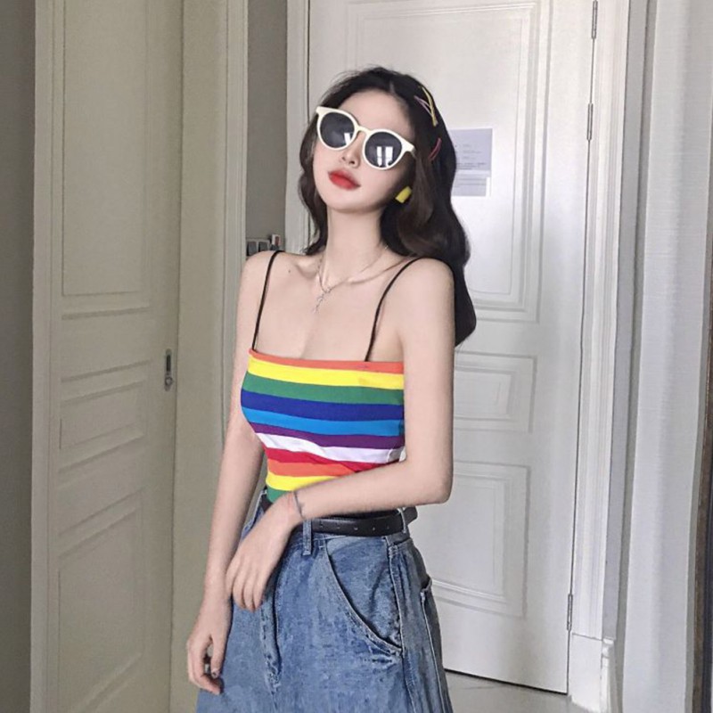 Áo nữ không tay họa tiết sọc cầu vồng thời trang quyến rũ | BigBuy360 - bigbuy360.vn