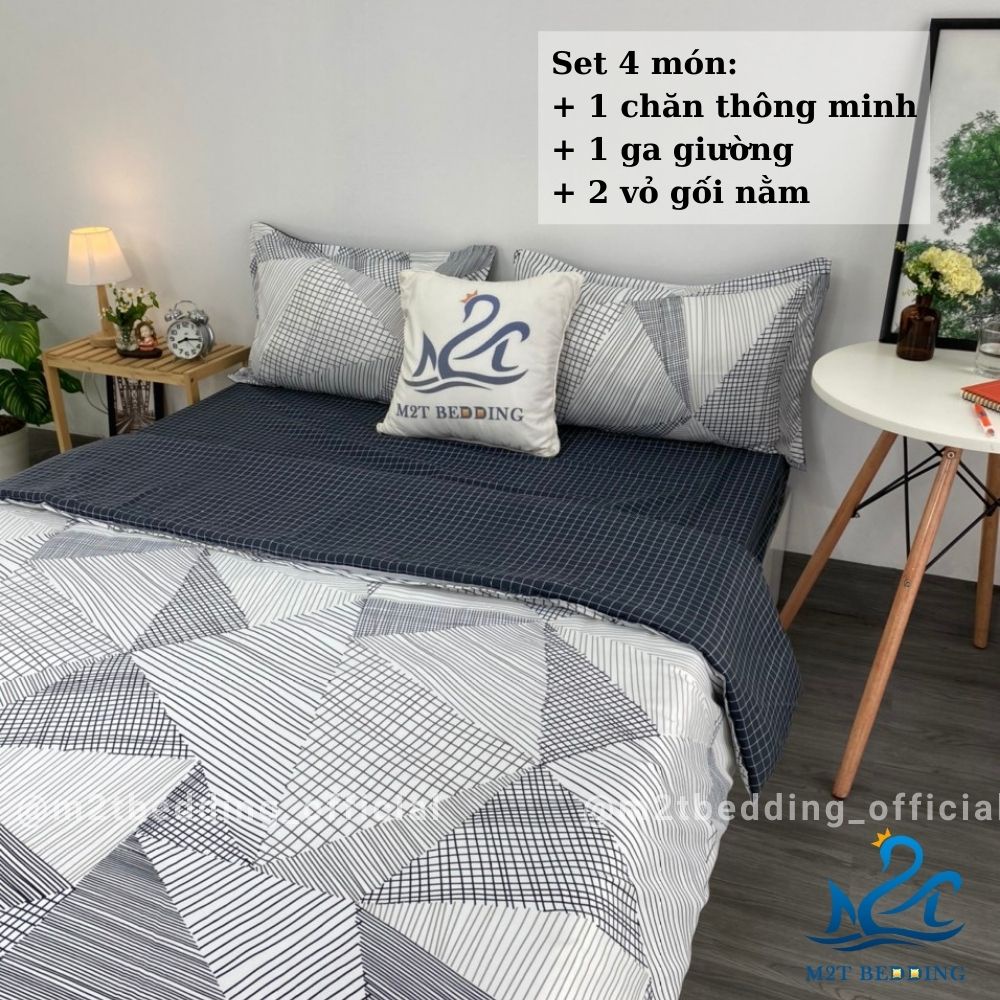 [LIFEM2157 -80K từ 250K] Bộ chăn ga gối Cotton 3D M2T BEDDIND Luxury chăn chần bông thông minh drap giường - CTM Kẻ Lưới