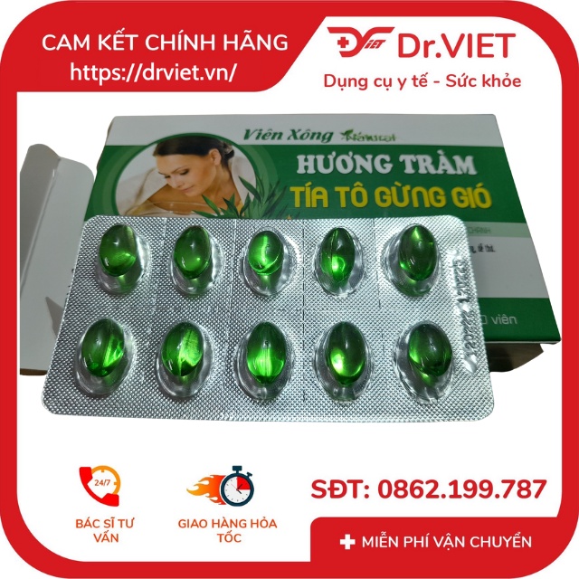 Viên xông Hương Tràm NATURAL - Tía tô gừng gió giúp làm thông mũi họng, giữ ấm đường hô hấp, giảm cảm lạnh
