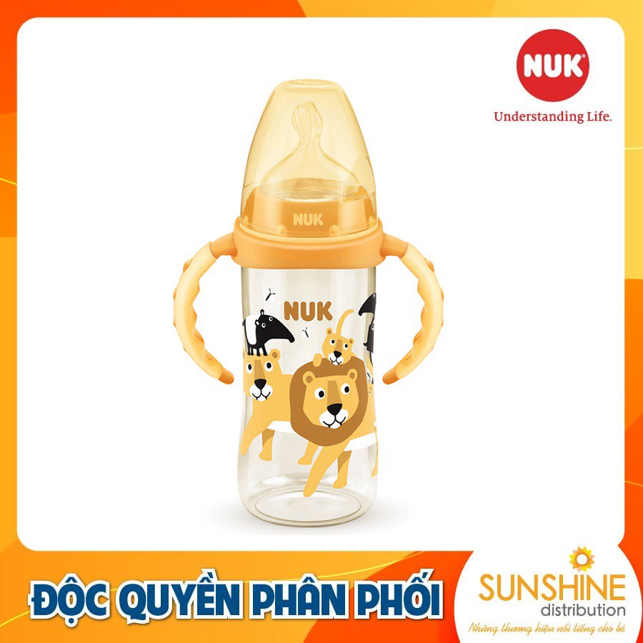 Bình Sữa NUK chất liệu PPSU cao cấp siêu nhẹ chống vỡ có tay cầm núm ti Silicone chỉnh nha S2-M