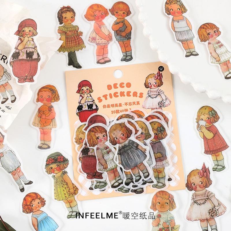 Set 40 Hình Dán Infeel.Me Họa Tiết Bé Trai Bé Gái Dễ Thương Trang Trí Sổ Tay Tự Làm