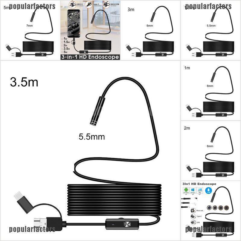 Thiết bị nội soi USB type C 3 trong 1 ống kính camera HD IP68 5.5/7/8mm