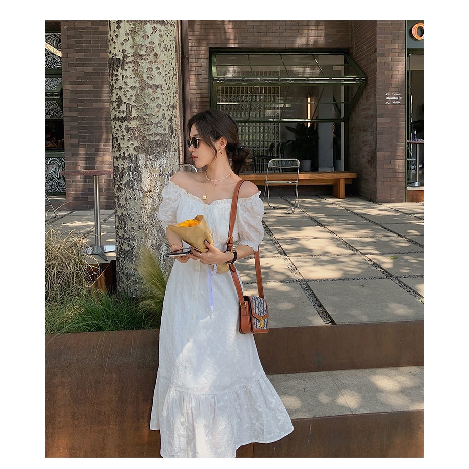 Đầm Maxi Ngắn Tay Thêu Họa Tiết Xinh Xắn Dành Cho Nữ | BigBuy360 - bigbuy360.vn