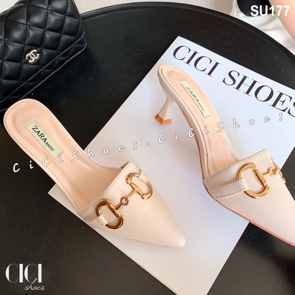 Giày cao gót nữ CiCi Shoes 5cm gót nhọn, dép sục mũi nhọn móc xích vàng - SU177