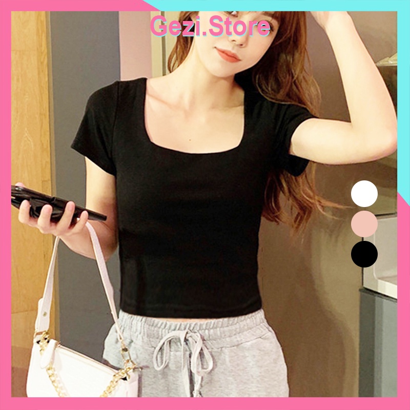 [Mã BMLTA50 giảm đến 50K đơn 99K] Áo Thun Croptop Nữ Cổ Vuông Ngắn Tay Dáng Ôm Madela, Áo Croptop Nữ | BigBuy360 - bigbuy360.vn