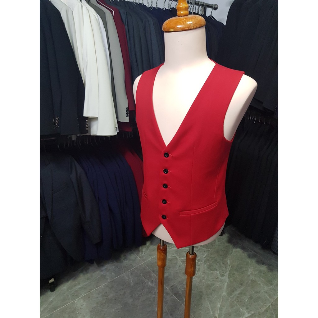 Áo gile nam ôm body màu đỏ tươi chất vải dày mịn co giãn | BigBuy360 - bigbuy360.vn