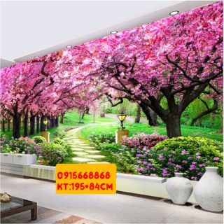 Tranh thêu chữ thập khu vườn hoa tím tuyệt đẹp kt 195*84cm