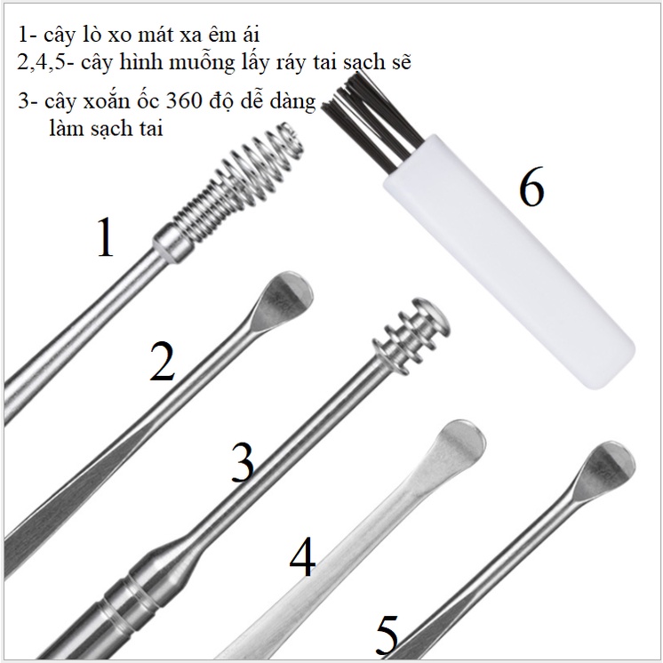 Bộ Chăm Sóc Tai - Lấy Ráy Tai - Vệ Sinh Tai - 5 cây inox An Toàn Hiệu Qủa