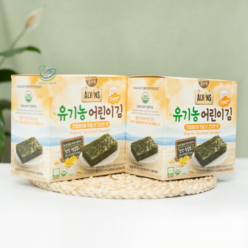 Lá snack rong biển miếng ăn liền Hàn Quốc hữu cơ cuộn cơm cho bé ăn dặm ALVIN chính hãng 88095