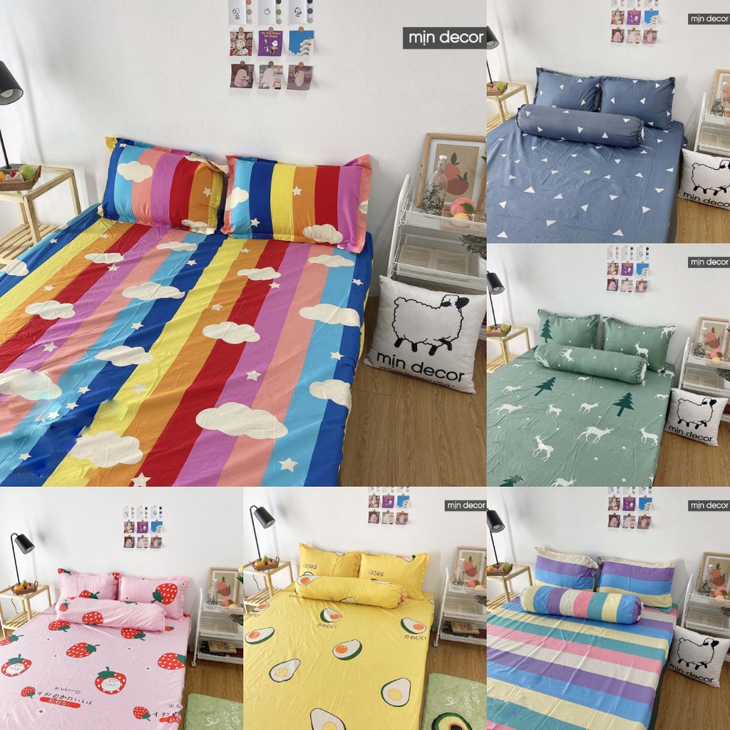 Bộ drap giường vỏ gối cotton poly, bộ ga giường giá rẻ bo chun miễn phí